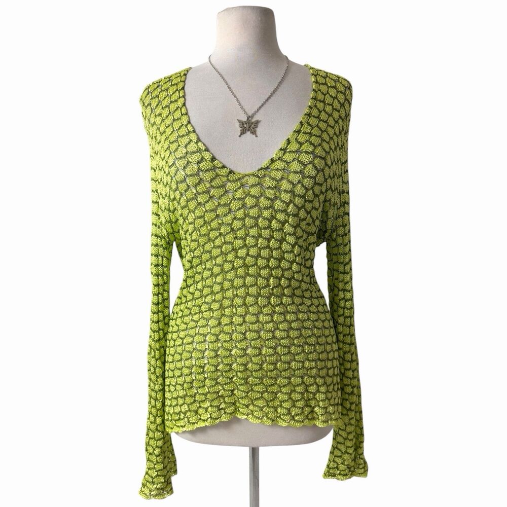 Claudia Skoda RARE Avant-Garde Open Knit Top Berlin Designer Lime Green S/M